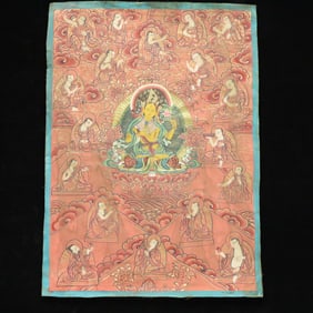 A Rare Brocade Painted Color Statue of Manjusri Tangka