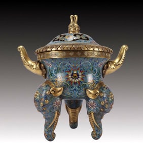 A Huge Cloisonne Lotus Pattern Double-Ears and Tripod Censer
