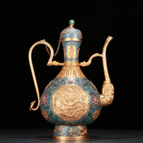 A rare cloisonné teapot with dragon pattern