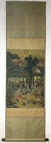 A Chinese Vertical Scroll Ink Painting of Figure and Story on Silk