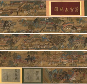 A Chinese Hand Scroll Ink Painting of Landscape and Figure on Silk