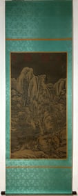 A Chinese Vertical Scroll Ink Painting of Landscape on Silk