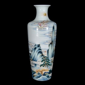 A Rare Famille-Rose Landscape and Figure Pattern Vase