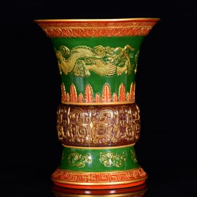An Exquisite Painted Enamel on Copper Painted Gold Dragon and Phoenix Pattern Vase