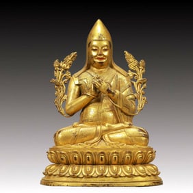 A Solemn Gilt Bronze Statue of Tsongkhapa