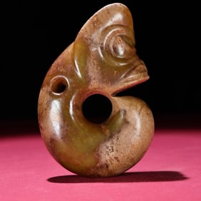 An Exquisite White Jade Beast-Face Pattern Ornament