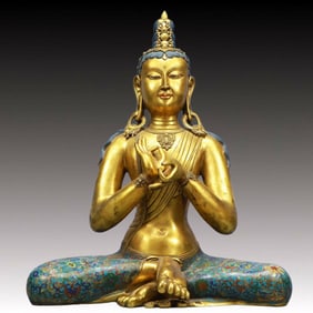 A Solemn Cloisonne Statue of Avalokitesvara