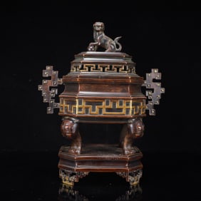 A Rare Gilt Bronze Wealth-Attracting Creature Pattern Double-Ears Censer