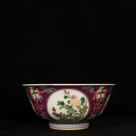 An Exquisite Enamel Purple Glazed Flower and Fruit Pattern Bowl