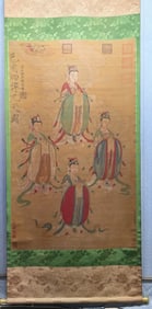 A Pair of Chinese Vertical Scroll Ink Painting of Figure on Silk