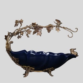 A Huge Ji Blue Glazed Inlaid Bronze Flower Plate
