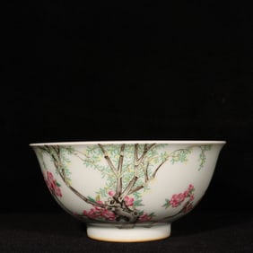 An Exquisite Enamel Flower and Bird Pattern Bowl,with Poem