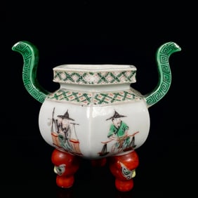An Exquisite Wucai Figure Pattern Double-Ears and Tripod Censer