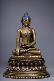 A Rare Alloy Copper Inlaid Silver Statue of Sakyamuni