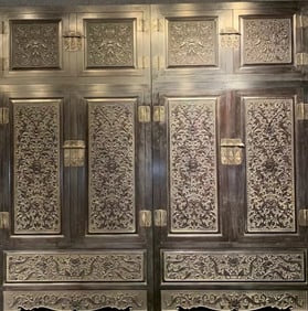 A Pair of Huge Zitanwood Lotus Pattern Cabinets