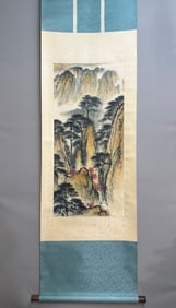 A Chinese Vertical Scroll Ink Painting of Landscape on Paper
