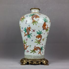 A Huge Famille-Rose Hornwort Pattern Inlaid Bronze Vase