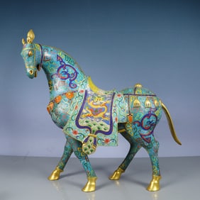 A Huge Cloisonne Seawater,Auspicious Cloud and Dragon Pattern Horse Ornament