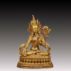 A Solemn Gilt Bronze Statue of White Tara