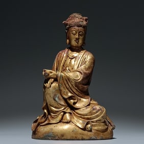 A Rare Gilt Bronze Statue of Manjusri Ornament