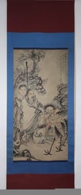 A Chinese Vertical Scroll Ink Painting of Character and Story on Paper