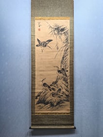 A Chinese Vertical Scroll Ink Painting of Flower and Bird on Paper