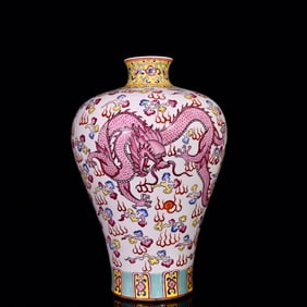 A Rare Enamel Auspicious Cloud and Dragon Pattern Vase
