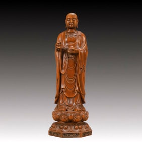 A Rare Boxwood Statue of Kshitigarbha Bodhisattva