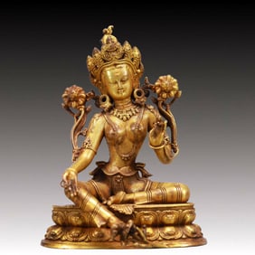 A Solemn Gilt Bronze Statue of Tara