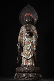 A Solemn Cloisonne Lotus Pattern Statue of Sakyamuni