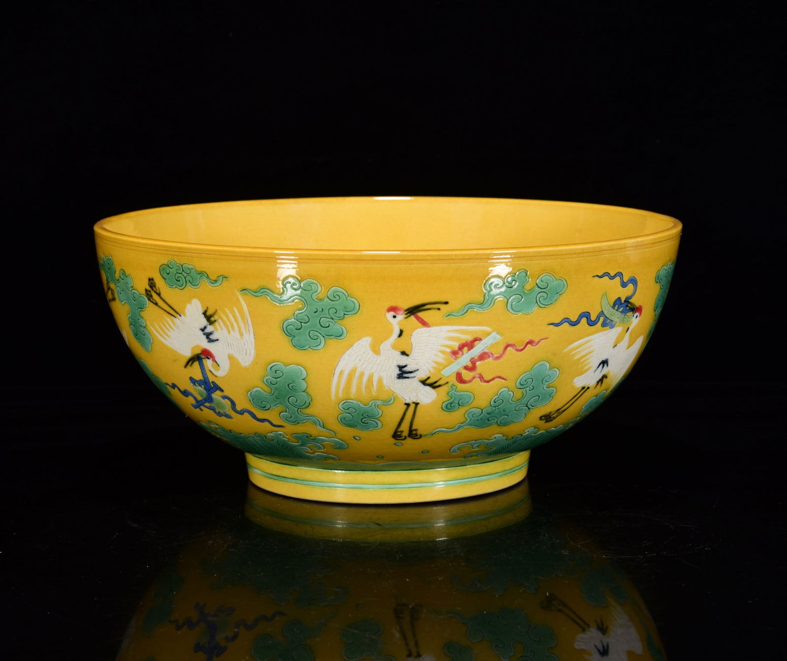 An Exquisite Biscuit Auspicious Cloud and Crane Pattern Bowl: An Exquisite Biscuit Auspicious Cloud and Crane Pattern Bowl,Qing Dynasty,China,Yongzheng Six-Character Mark,Size:4.3inx9.8in 