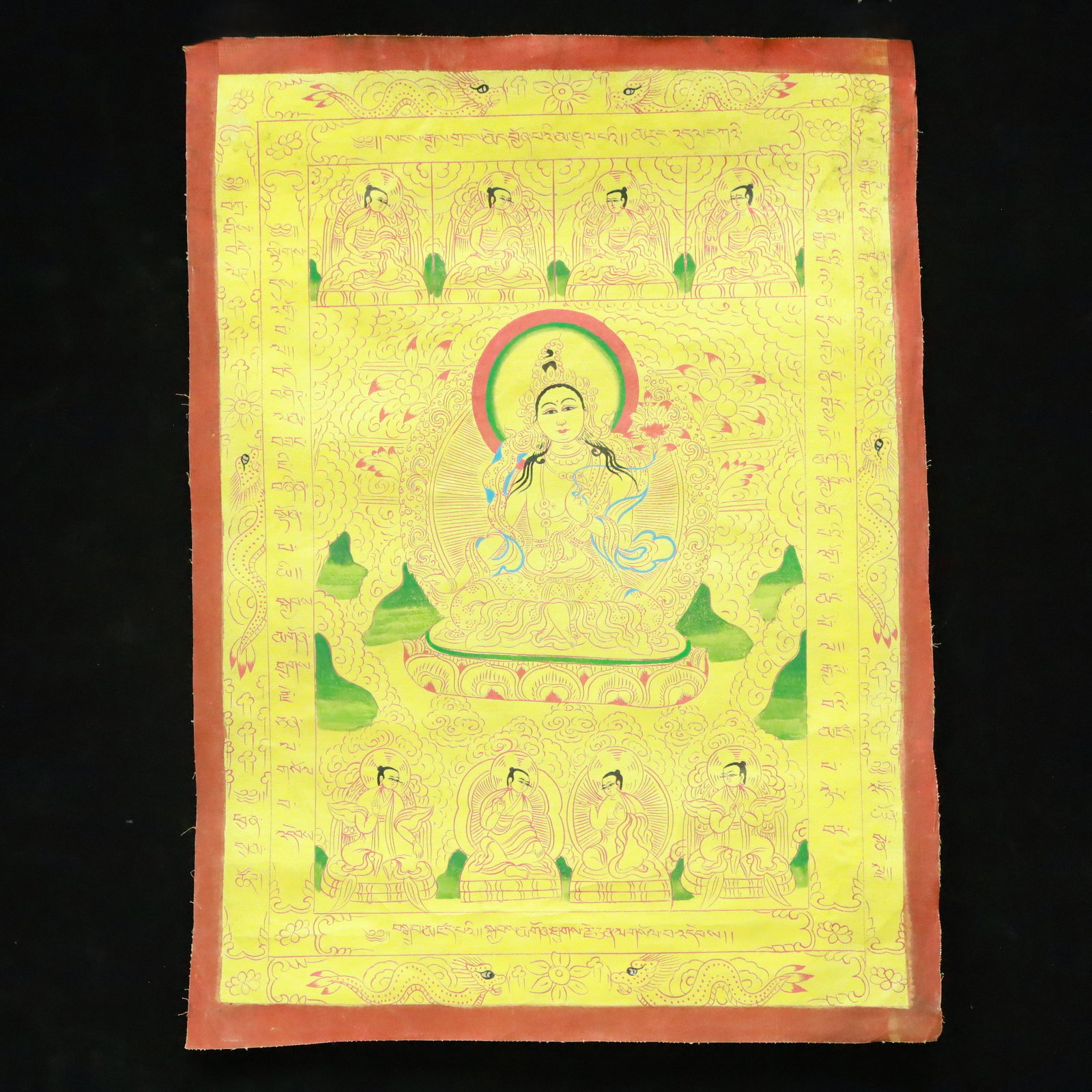 A Rare Brocade Painted Color Statue of Amitayus Tangka: A Rare Brocade Painted Color Statue of Amitayus Tangka,Qing Dynasty, China,Size:17.7inx23.6in 