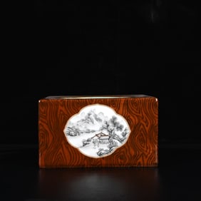 An Exquisite Imitation Wood Grain Glazed Landscape and Figure Pattern Brush Washer