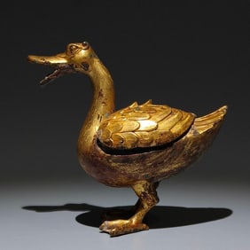 A Rare Gilt Bronze Duck Ornament