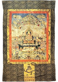 A stunning embroidered Thangka with images of Sakyamuni