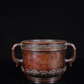 A Rare Bronze Lion Pattern Double-Ears Censer