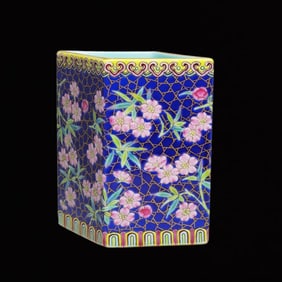 An Exquisite Famille-Rose Blue Ground Painted Gold Plum Blossom Pattern Brush Pot