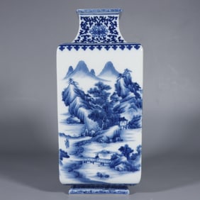 A Rare Blue and White Landscape and Figure Pattern Vase