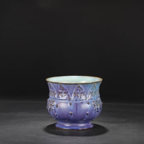 An Exquisite Jun yao Purple Glazed Beast-Face Pattern Jar,with an Imperial Poem by Emperor Qianlong