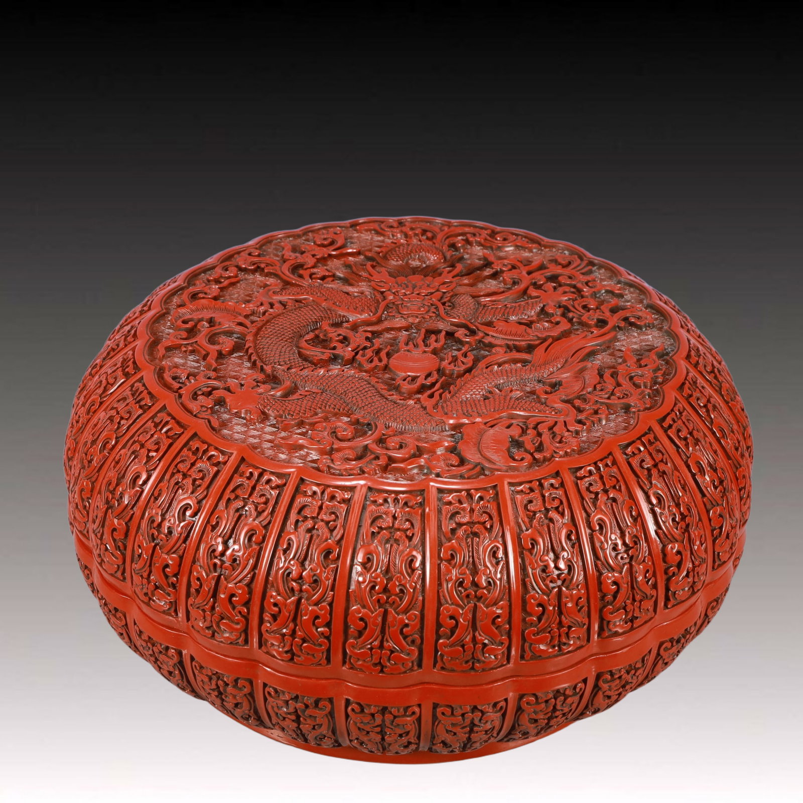 A Huge Carved Red Lacquer Dragon Pattern Cover Box,with an Imperial Poem by Emperor Qianlong (1 of 8)