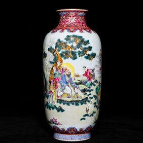 An Exquisite Famille-Rose Character and Story Pattern Vase
