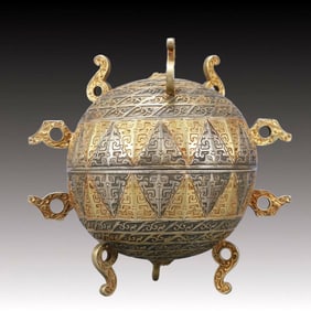 A Rare Gilt Silver Tripod Cover Jar