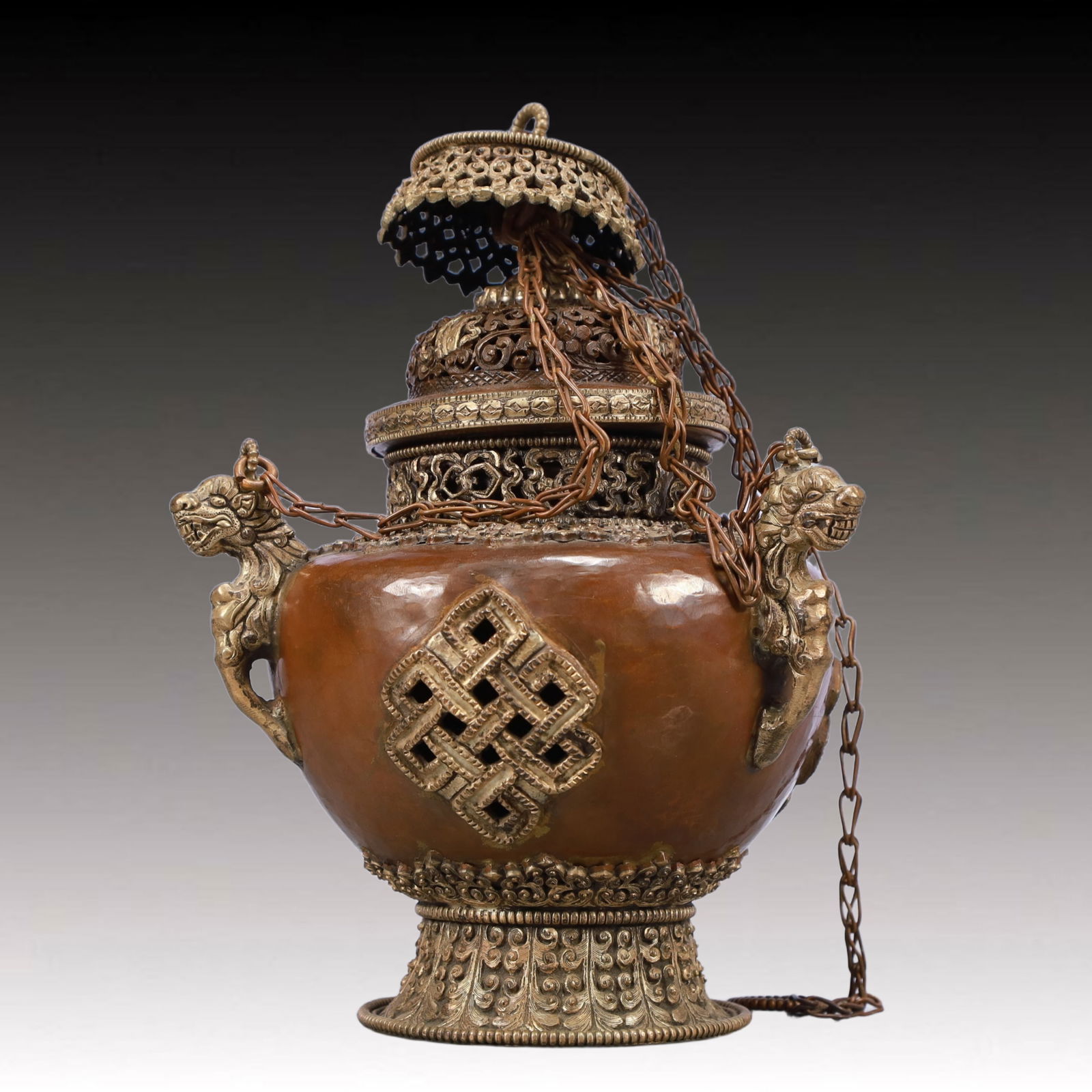 A Rare Bronze Dragon-Ears Censer - 3
