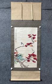A Chinese Vertical Scroll Ink Painting of Flower and Bird on Paper