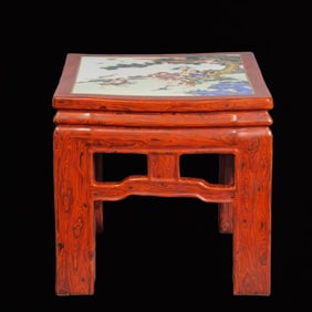 An Exquisite Imitation Wood Grain Glazed Famille-Rose Figure and Story Pattern Table