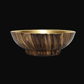 An Exquisite Imitation Wood Grain Glazed Gilt Bowl
