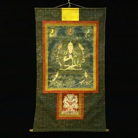 A Rare Brocade Painted Color Statue of Tsongkhapa Tangka