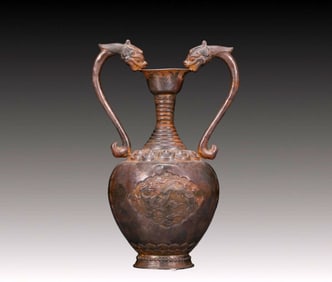 An Exquisite Silver Dragon Pattern Double-Ears Vase