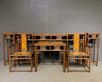 A Set of Huge Huanghuali wood Auspicious Cloud and Dragon Pattern Furniture,With Poem