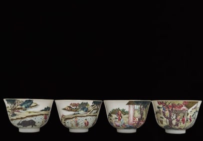 A Set of Fine Famille-Rose Figure and Story Pattern Cups,with Poem